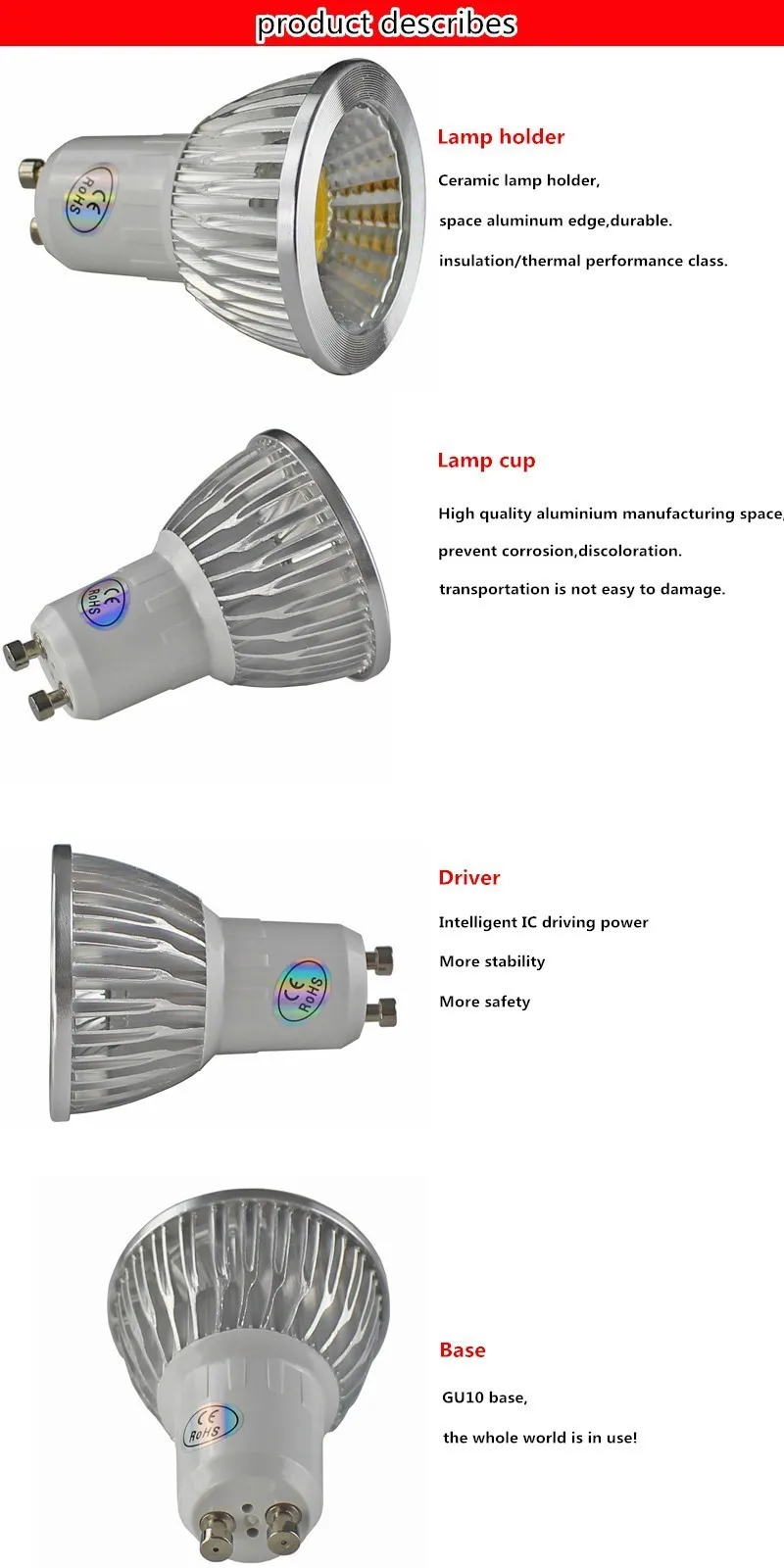 10X high power GU10 9W 12W 15W LED COB spotlight lamp bulb warm cool white 110V 220V LED lighting