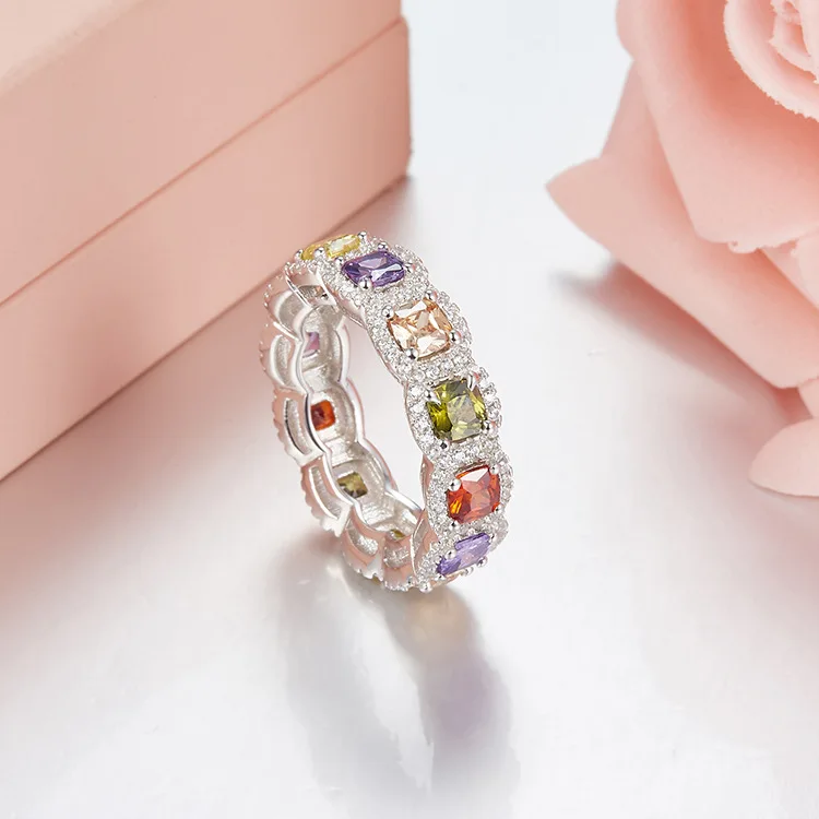 

ZOZIRI brand 925 sterling silver colorful drill rings for elegant women high quality cubic zirconia rings best summer jewelry