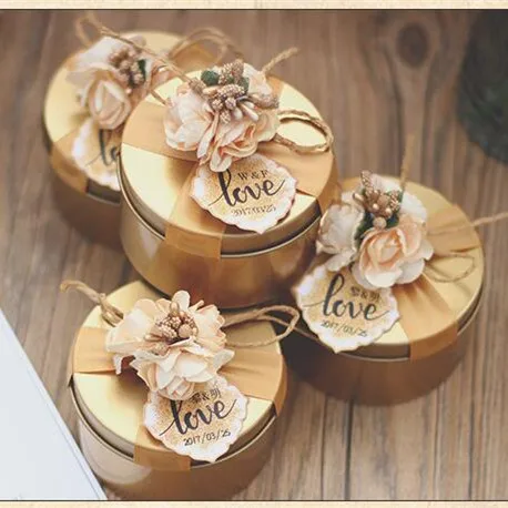 

free shipping gold red round tin boxes S size with customize service wedding boxes , ALS11