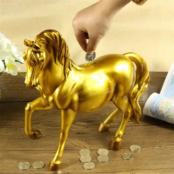 

Horses Money Boxes Statue Animal Coin Piggy Bank Arts Sculptures Figurine Resin Crafts Home Decoration Accessories R342