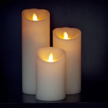 Ksperway Flameless Luminara Moving Wick LED Candles with Timer and Remote 3pcs/set Ivory