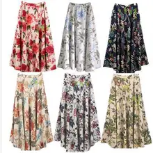 Женская льняная юбка Свободная длинная юбка богемная юбка с цветочным принтом