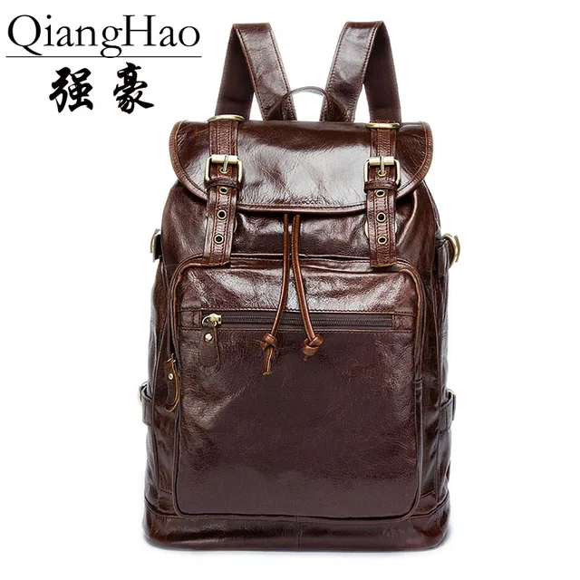 Qianghao Brand 100 Genuine Leather Backpack Men Travel Qianghao Brand 100 Genuine Leather Backpack Men Travel Real School Bag Weekend