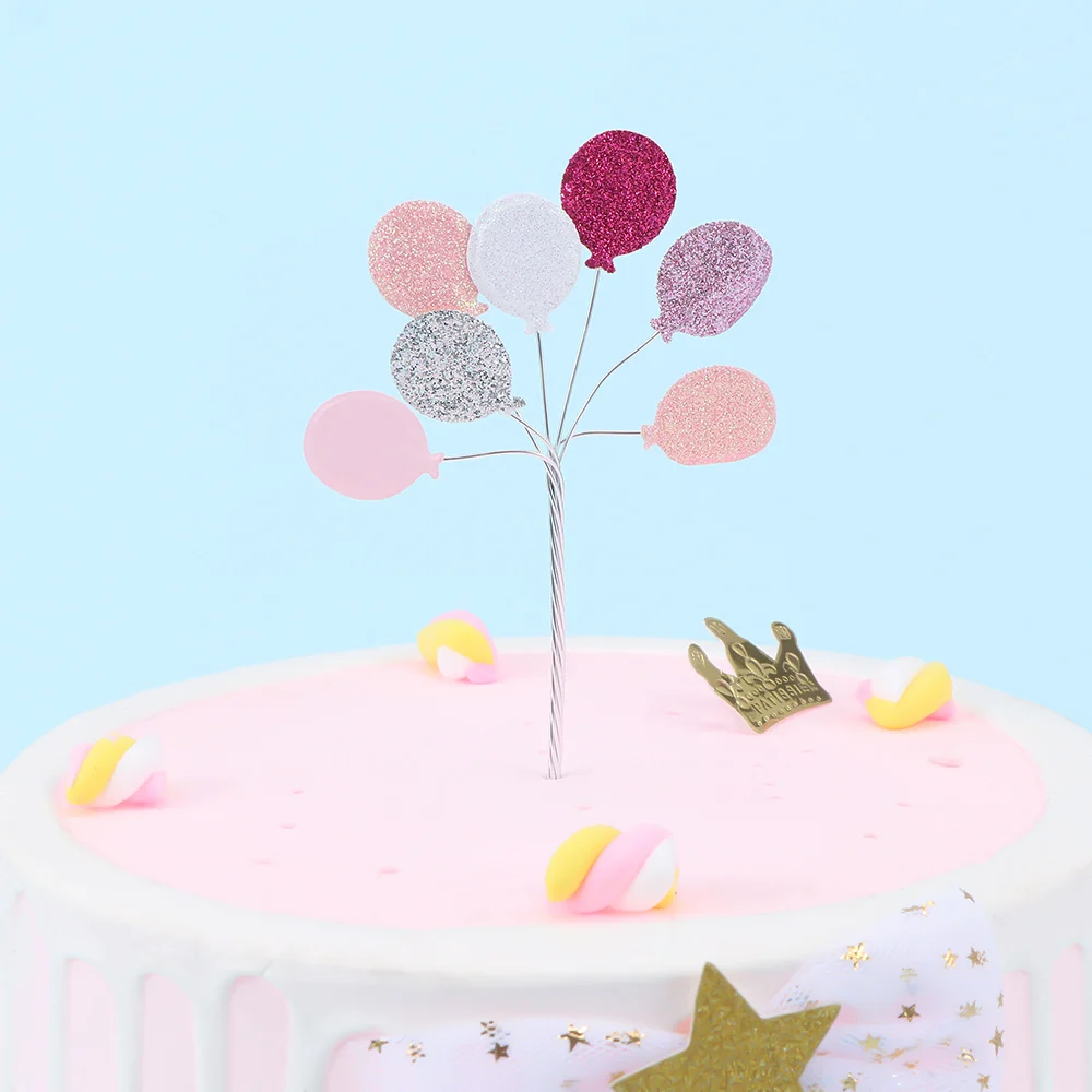 

1Pc Cake Topper Creative Colorful Glitter Balloon with Iron Wire Shape Wedding Birthday Party Baking Decoration Supplies