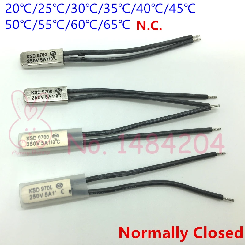 

Thermal Protector KSD9700 20 25 30 35 40 45 50 55 60 65 Degree Temperature Switch 250V5A Normally Closed Thermostat N.C. 5 PCS