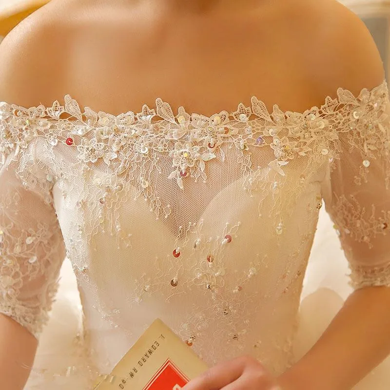 Gorgeous-Lace-Half-Sleeves-Ball-Gown-Wedding-Dress-2017-Sexy-Boat-Neck-Wedding-Dresses-White-Ivory (5)