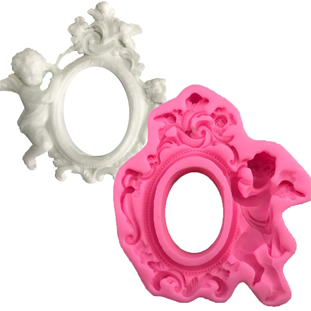 

3D sugar cake mold angel photo frame decorative lace fondant silicone molds plaster craft mould