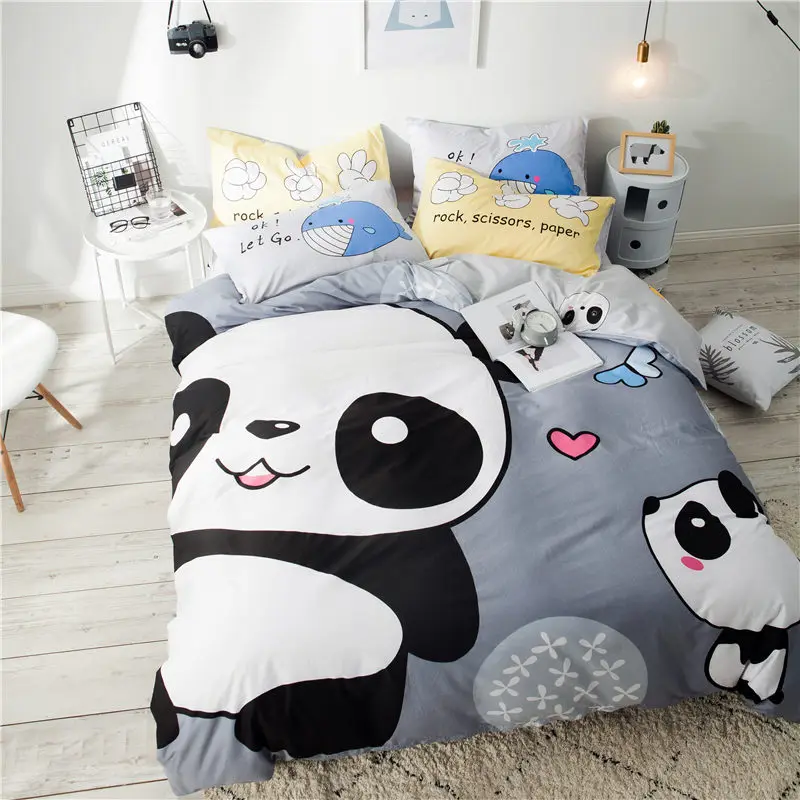 

Cute panda print Cartoon style bedding set cotton fabric 3 or 4pcs Twin Full Queen Size duvet cover flatsheet pillowcase