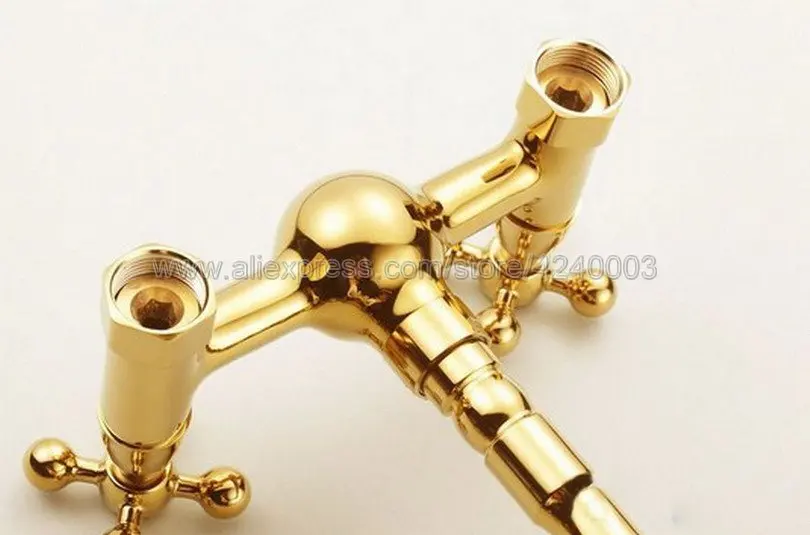 Basin Faucets Gold Brass Wall Mounted Kitchen Bathroom Sink Faucet Dual Handle Swivel Spout Hot Cold Water Mixer Tap Kgf010 Basin Faucets Gold Brass Wall Mounted Kitchen Bathroom Sink Faucet Dual Handle Swivel Spout Hot Cold Water Mixer Tap Kgf010
