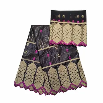 

African fabric bazin riche 2019 high quality Black bazin brode getzner with french lace fabric for women KY28