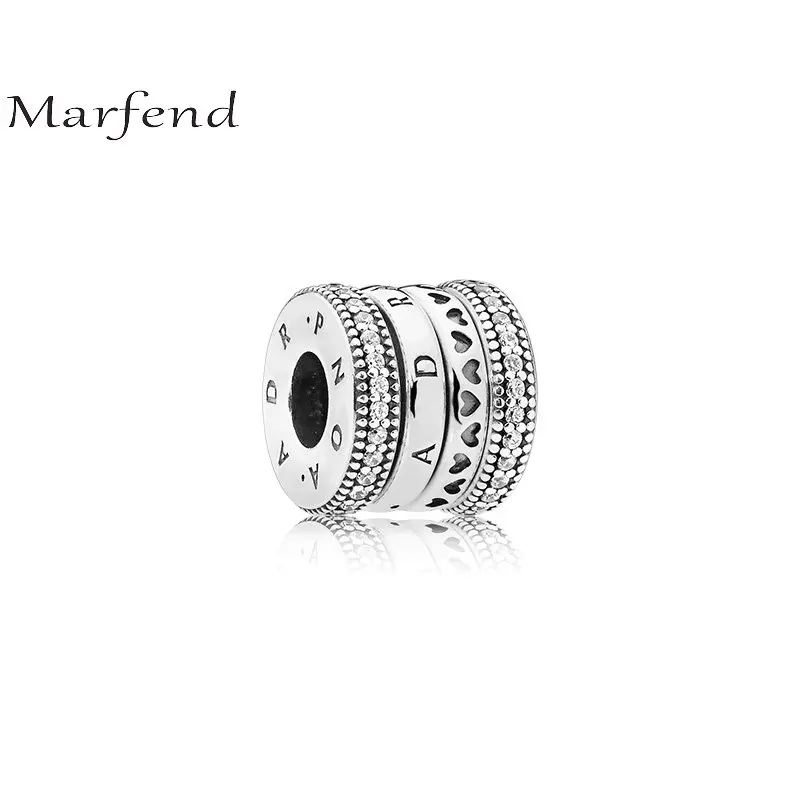 

Marfend Fits Marfend Charm Bracelets 925 Sterling Silver Signature Spinning Hearts Clear CZ Beads for Jewelry Making 2018 New