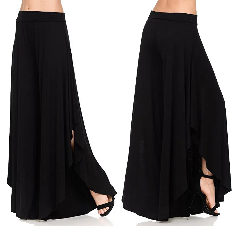 Fashion Womens High Waist Wide Leg Irregular Cropped Palazzo Pants ...