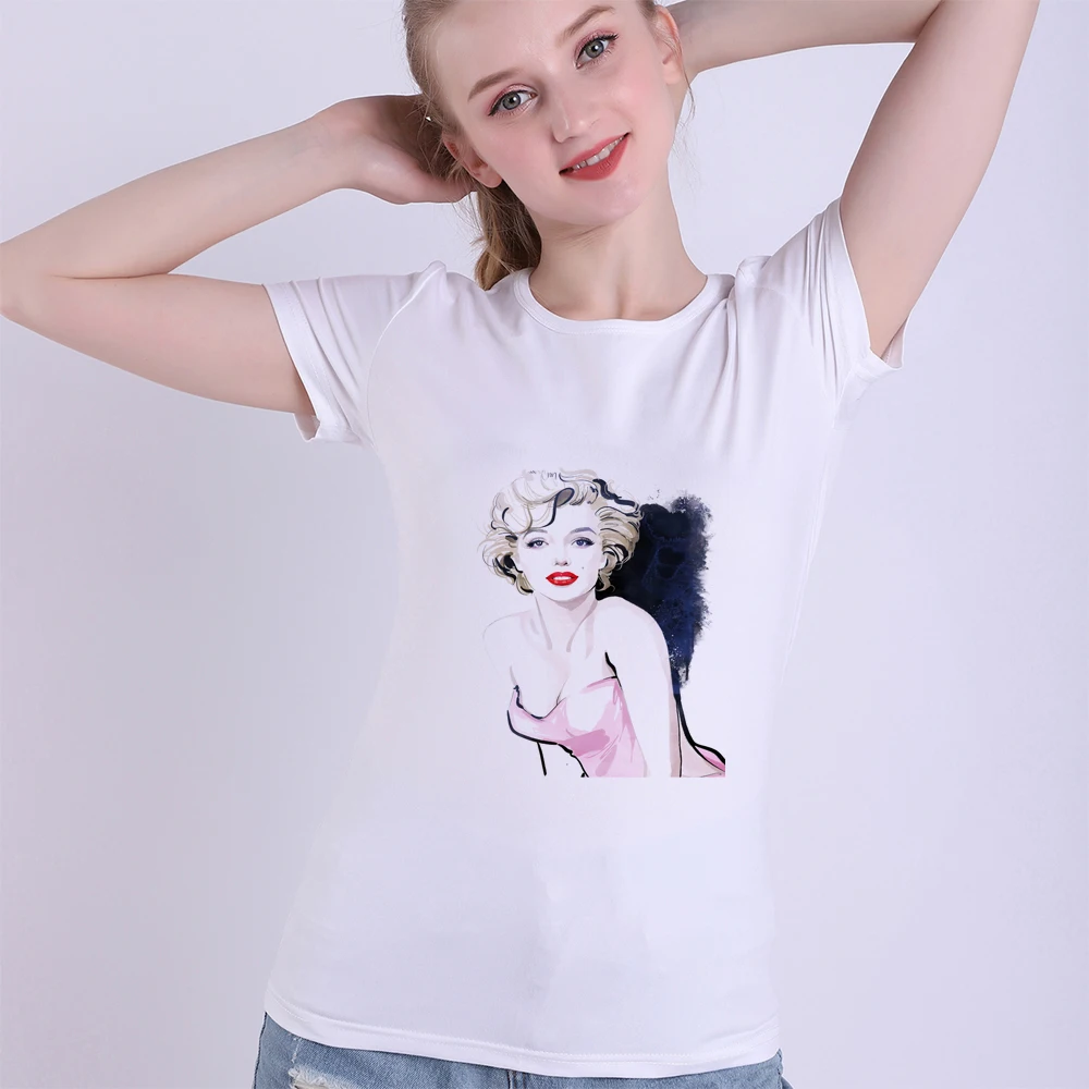 

Super Star Cartoon Marilyn Monroe Vogue Women Summer White T-Shirt Fashion Sexy Girl Modal T Shirts Casual Short Sleeve Clothes