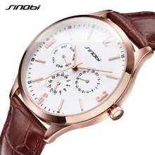 2018 New Arrival Men SINOBI Slim Point Quartz Watch Top Brand Watchband Sports Brown Leather Strap Wrist Watch Casual Masculino