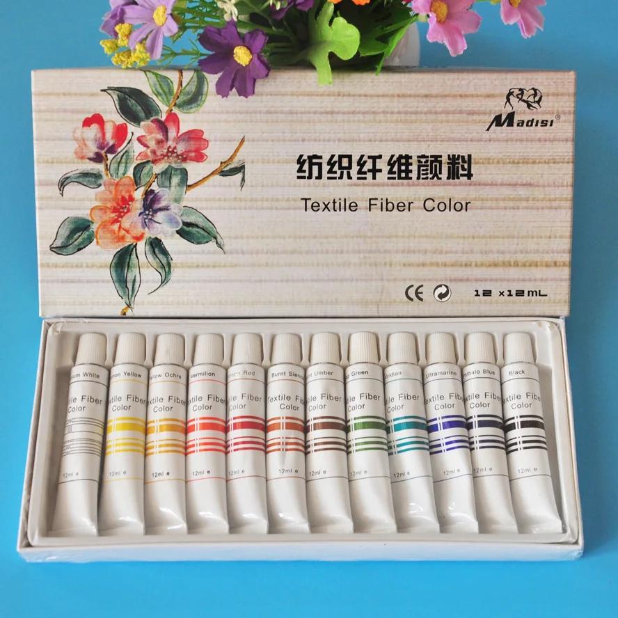 12colors 12ml Textile Fabric Paints set Cloth painting Acrylic paint Drawing Art pen set Deco Art