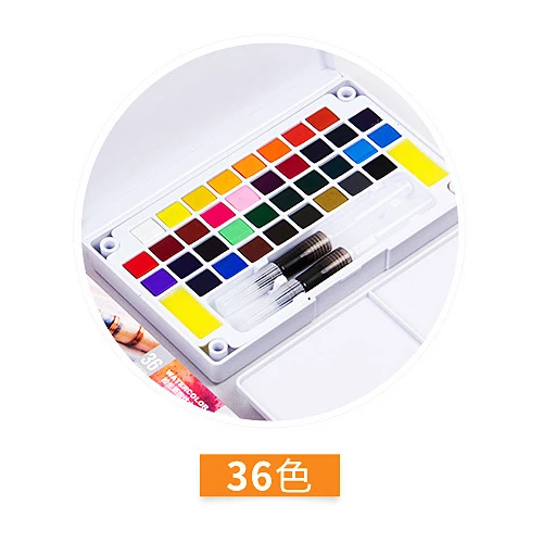 36 цветов сплошной водный Набор цветных кисточек с красками водный цветной портативный набор для художественной живописи офис школа студент для рисования товары для рукоделия - Цвет: 36 color