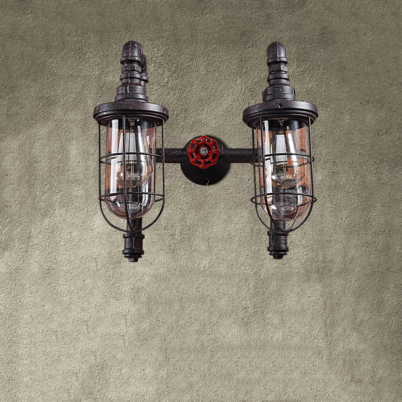 Чердак, ретро, железо водопроводная настенная лампа, промышленная имитация ржавчины клетка для птиц Взрывозащищенная стеклянная настенная лампа бюстгальтер для кафе ресторана
