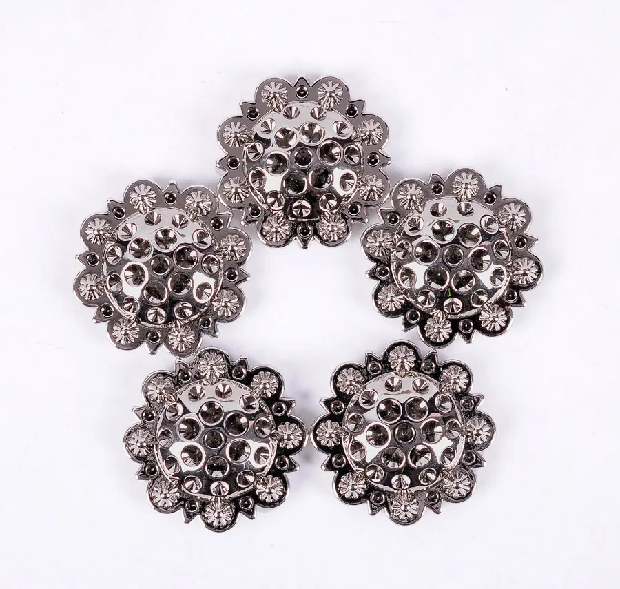 Set of 5 WESTERN HORSE SADDLE TACK 1-3//8/" RETRO SILVER BERRY CONCHOS SCREW BACK