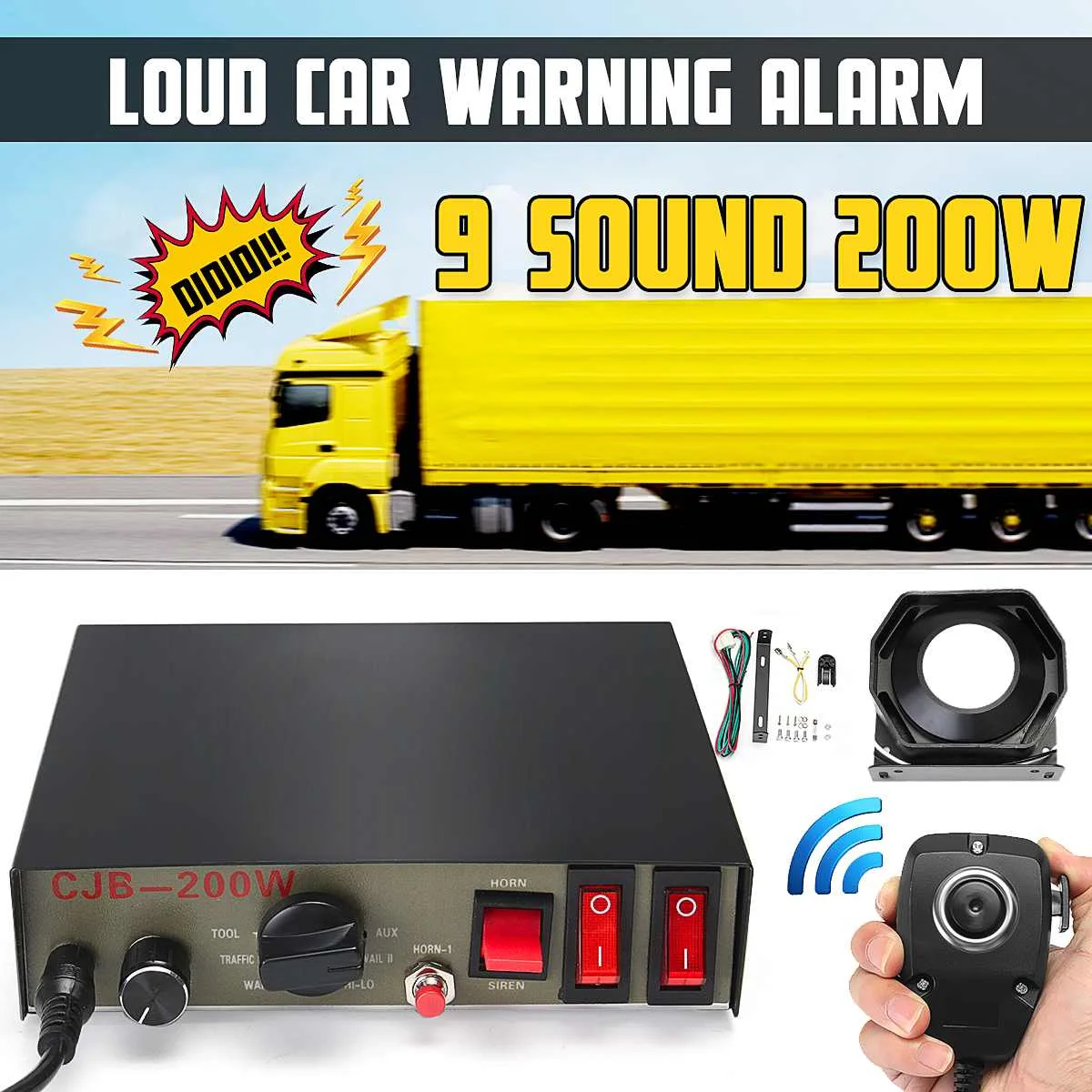 

Newest 200W 9 Sound Loud Car Warning Alarm 12V Emergency SirenHorn PA Speaker MIC System LED Lights Control DIY Car Accessories