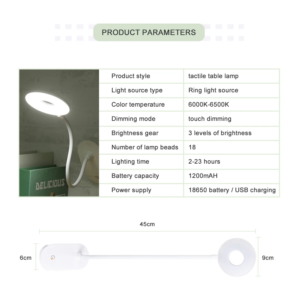 Flexible Clip USB LED Table Lamp Dimming Touch Switch Desk Light (3)