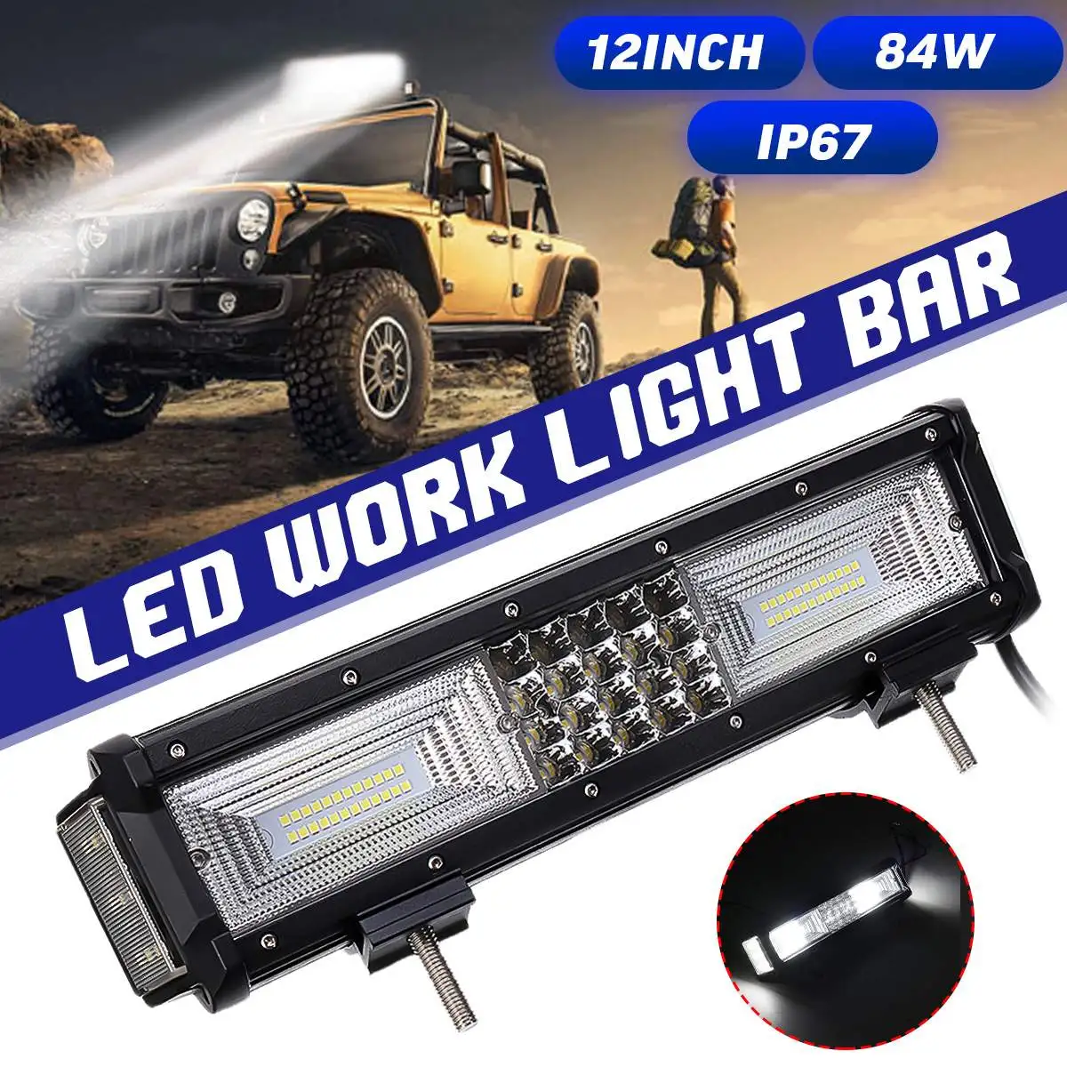 

12 inch Quad Row 84W 84 LED Work Light Bar Flood Spot Beam For Truck Off-Road 100-32V IP67
