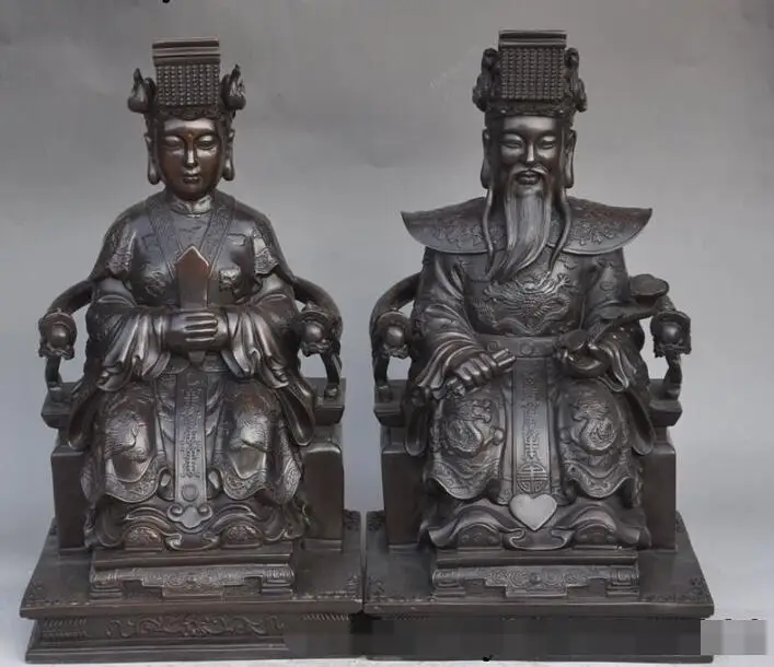 

S01715 China Bronze seat queen mother the Jade Emperor His Majesty empress Statue Pair (B0413)