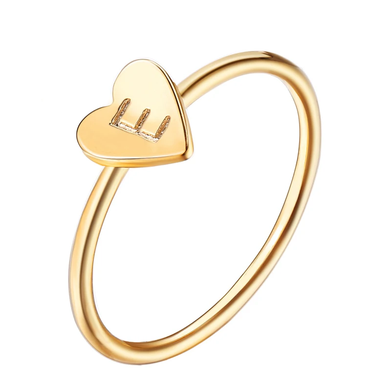 

Personalized Hand Stamped Stacking A-Z Initial Ring Bohemian Engraved Letter Rings for Women Gold Color Heart Rings VR424