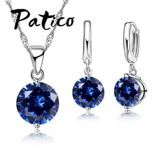 925 пробы, серебро, CZ Кристалл, романтические Ювелирные наборы для женщин, свадебное ожерелье, висячий набор серег-колец, 8 цветов на выбор