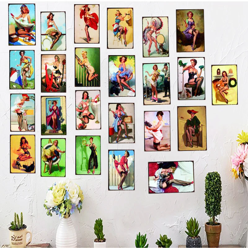 

PIN UP GIRL Tin Sign Shabby Chic plaque metal vintage living Room Wall Bar Coffee Home Art Craft Decor 30X20CM DU-2279