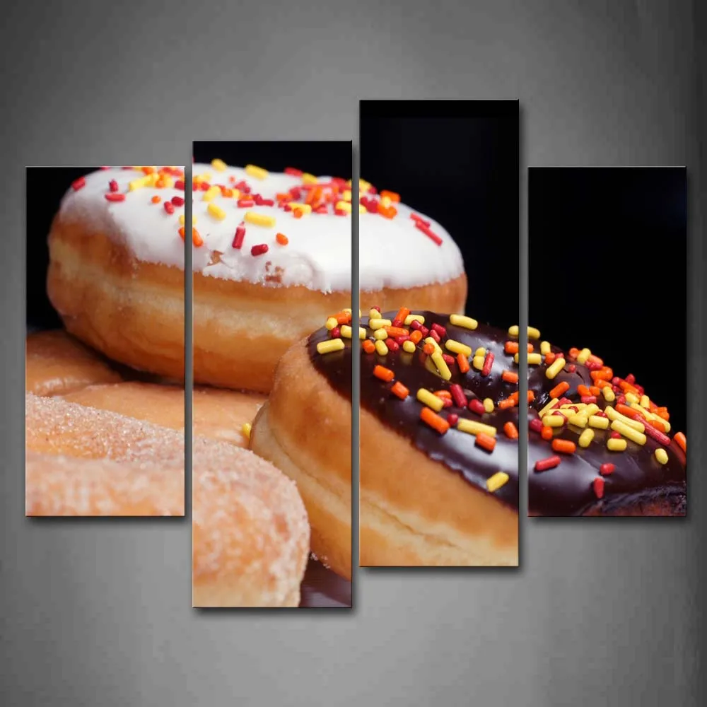 

Framed Wall Art Pictures Doughnut Cream Canvas Print Food Poster With Wooden Frame For Home Living Room And Office Decor