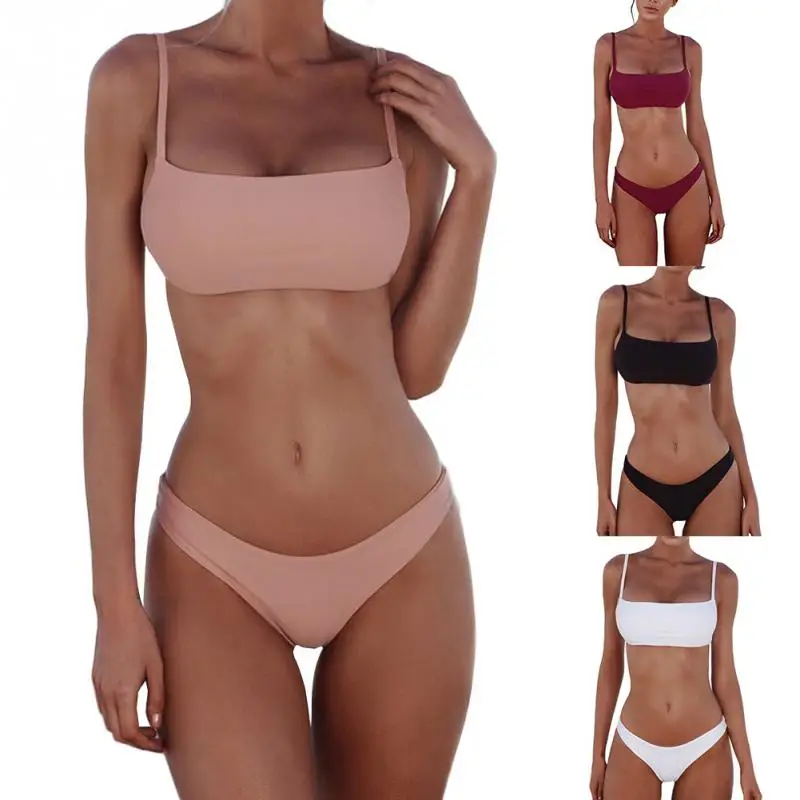 

Summer Women Solid Bikini Set Push-up UnPadded Bra Swimsuit Swimwear Triangle Bather Suit bikini #20