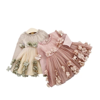 

cute long Sleeve Summer Kids Baby Girl Flower Dresses Children Girls Princess Petal Tulle Party Formal Tutu Dress