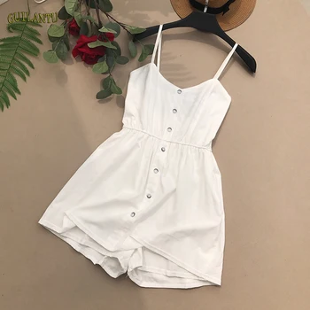 

Sexy Off Shoulder Halter Short Jumpsuit Bodysuits Women Casual Button White Wide Leg Playsuit Female Summer Party Bodycon Romper