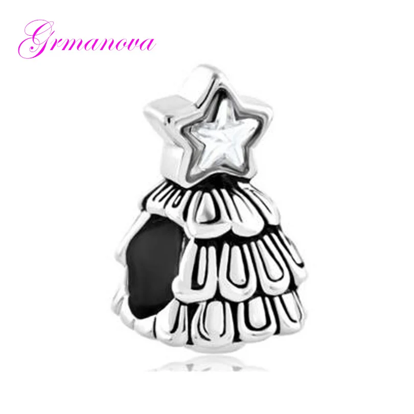 

White Pentagram Crystal Christmas Tree Charm Beads Female DIY Jewelry Fit Pandora Bracelet Women's DIY Jewelry