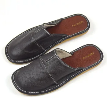 

FAYUEKEY 2018 New Spring Summer Fashion Genuine Leather Home Slippers Men Indoor\ Floor Outdoor Slippers Non-slip Boy Flat Shoes