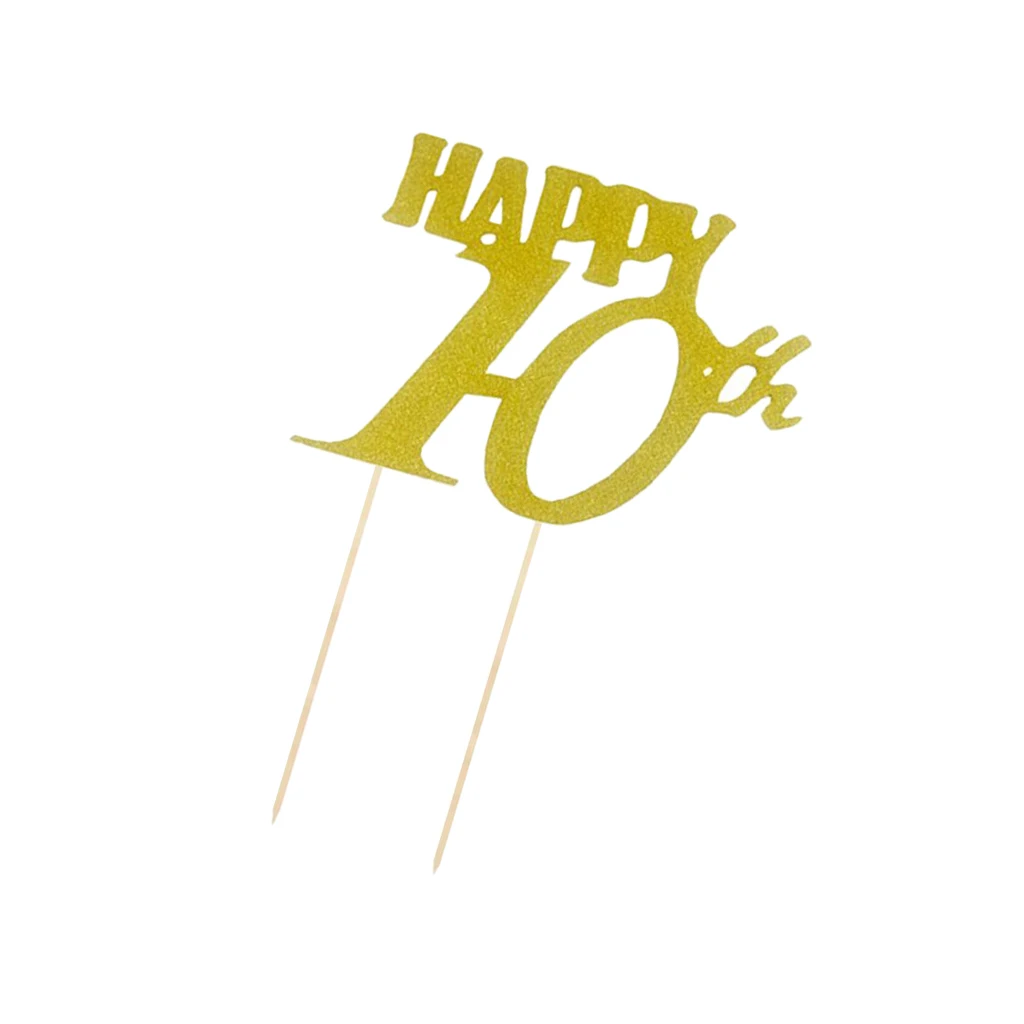 Golden Glitter Happy Birthday Cake Topper 10th 20th 30th 40th 50th 60th 70th 80th 