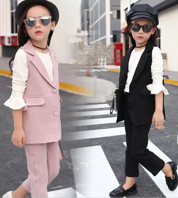 2016 autumn children's clothes girls suits slim sleeveless cotton baby