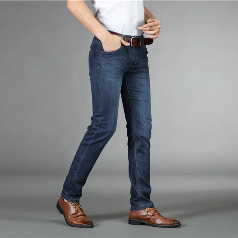 KSTUN mens jeans blue classic straight stretchy Summer denim trousers men vintage famous brand 2019
