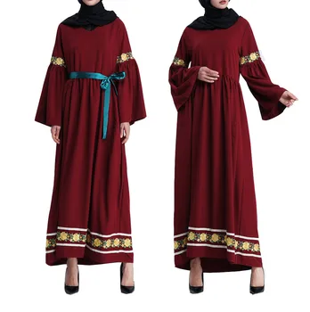 

Flowers Lace Cardigan Long Robe Kimono Ramadan Muslim Women Islamic Splicing Pagoda Sleeve Plus Size Middle East Long DressY53