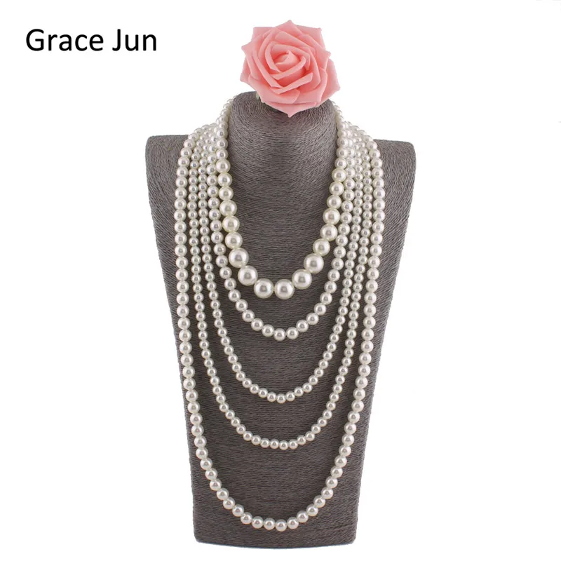 

Grace Jun(TM) New Fashion Handmade Multi-strand Pearl Necklace for Women Party Statement Pendant Necklace High Quality 33.8''