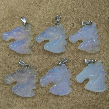 

2017 hot selling carved opal stone horse heads charms pendants for necklace jewelry making 6pcs/lot Wholesale Free shipping