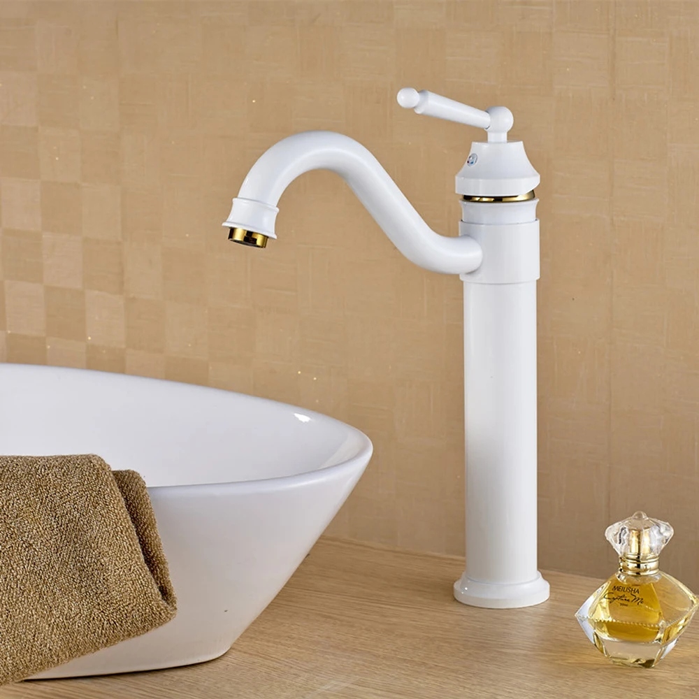 

Antique above counter basin White Mixing waterfall faucet, Brass,Cold & Hot Water, bathroom taps send 60cm Inlet hose FMBJ111