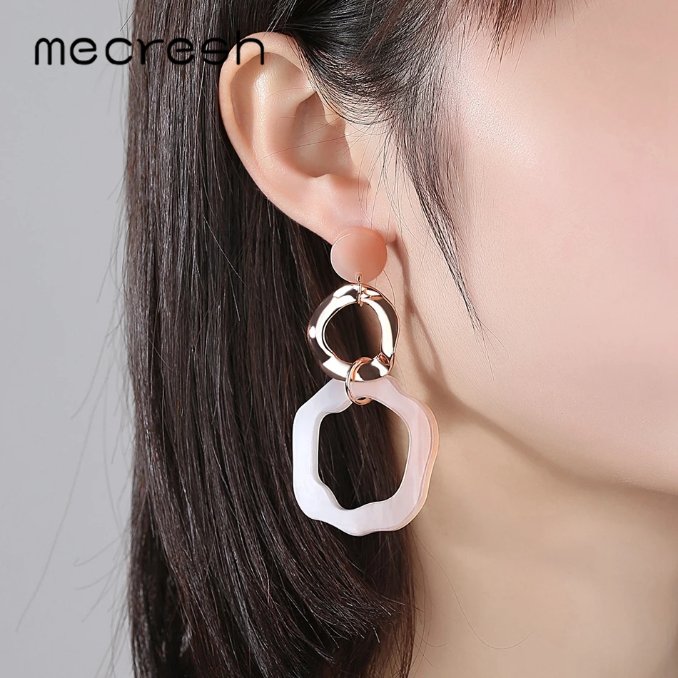 

Mecresh Acrylic Metal Gradient Long Earrings for Women Unique Resin Circle Geometric Big Drop Earrings Minimalist Jewelry EH1328