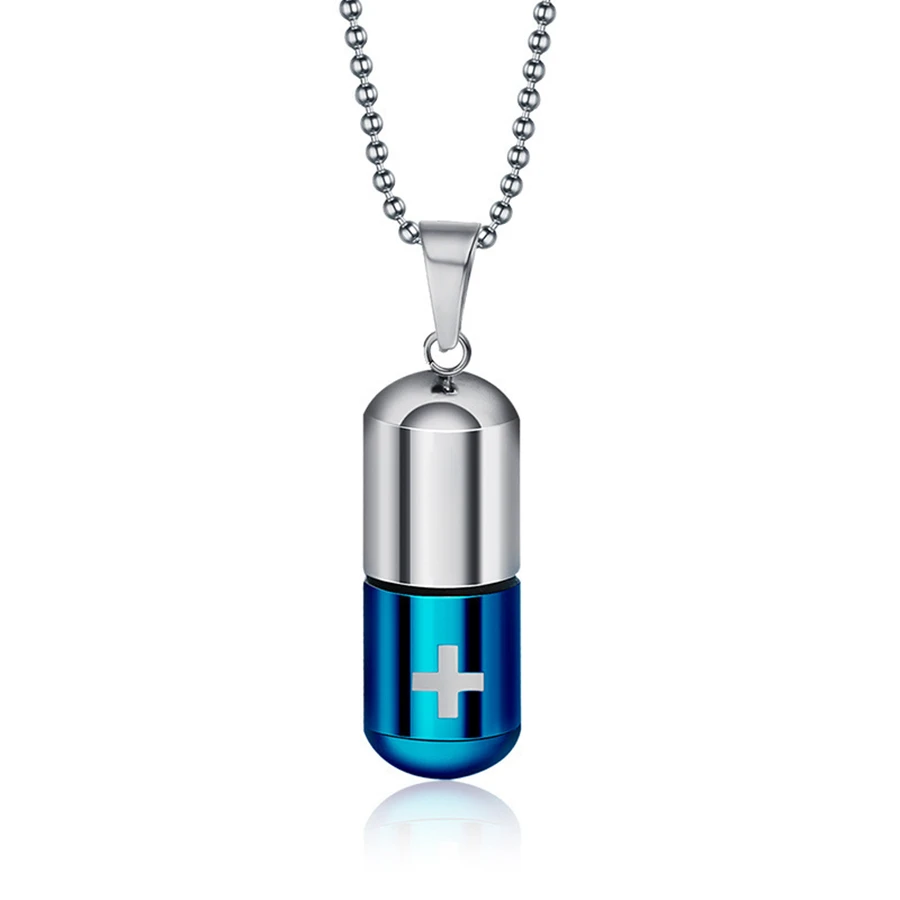 New fashion man necklace, stainless steel pill shape perfume bottle pendant necklace that never