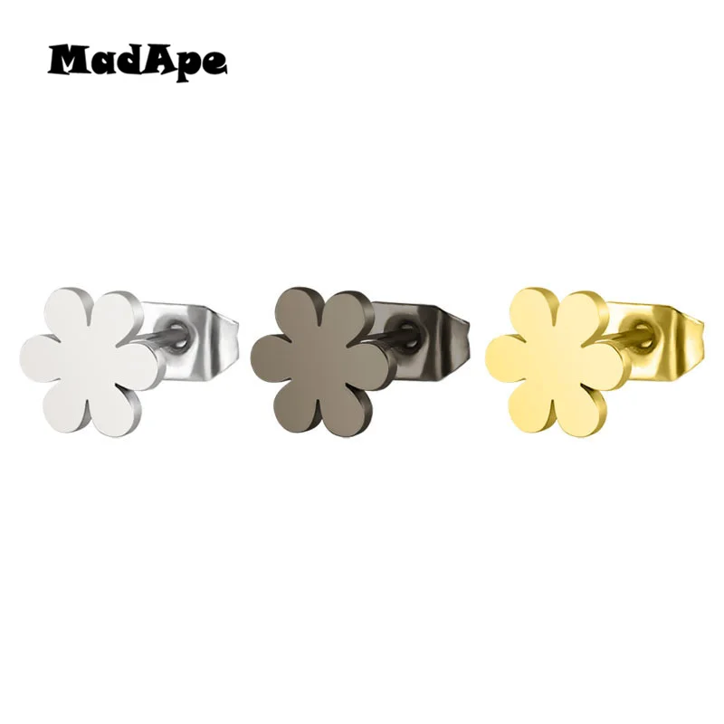 

MadApe 1 Pair 2019 Fashion Jewelry Stainless Steel Six Leaves Flower Earrings Women Stud Earrings For Girl Jewelry Gift 3 Color