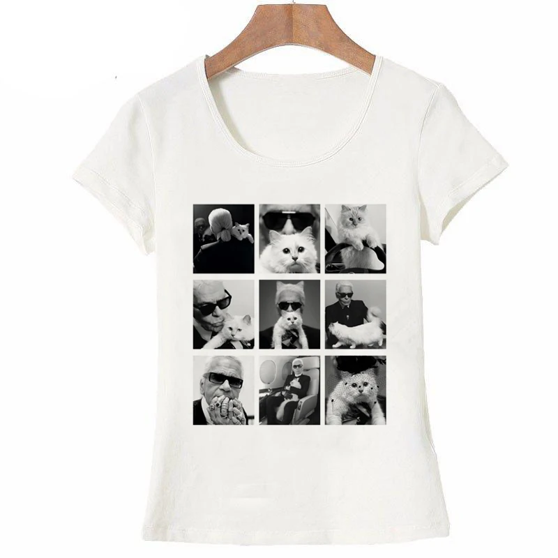 

Karl king cat Print t shirt women Summer Clothing Short Sleeve Feminism Tee fashion icon t shirt femme