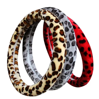 

fashion leopard plush fur warm in winter heating car steering wheel cover for women universal for most of auto car accessories