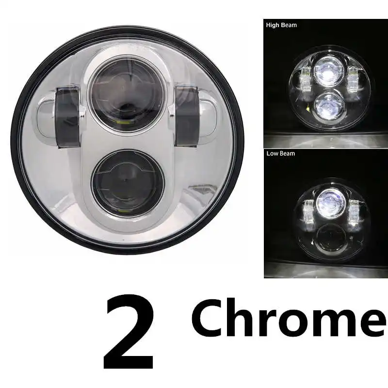 Черные 5,7" светодиодные фары для мотоциклов проекционный светильник белый Янтарный кольцо «Ангел» для Sportster Кафе Racer Bobber Iron 883 Dyna - Цвет: 4 LED Chrome