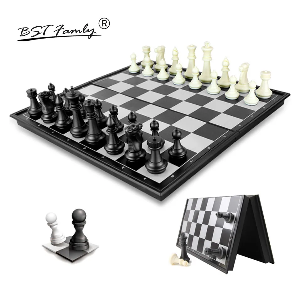 

BSTFAMLY HIPS Plastic Chess Set Chessman International Chess Game Folding Checkerboard Magnetic Chess Piece Souptoy Toy Gift I5.