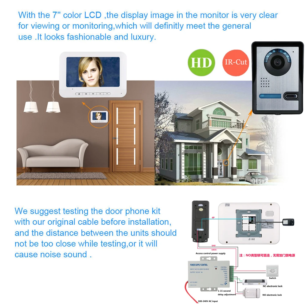Wired Video Intercom Doorbell Smart Home Video Door Phone with 7 Inch Color TFT LCD Monitor 700TVL IR Night Vision HD Camera